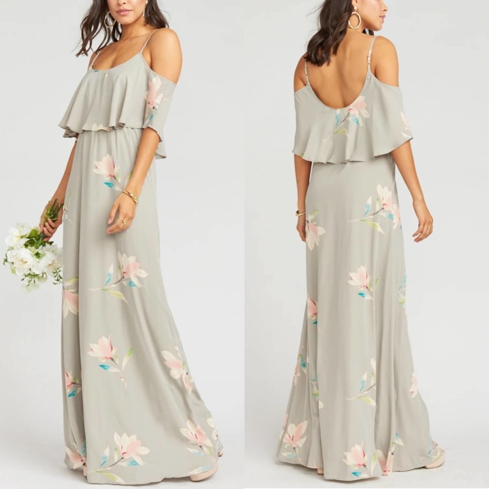 Show Me Your Mumu Caitlin Floral Ruffle Chiffon Maxi Dress Lily Showers S NWT